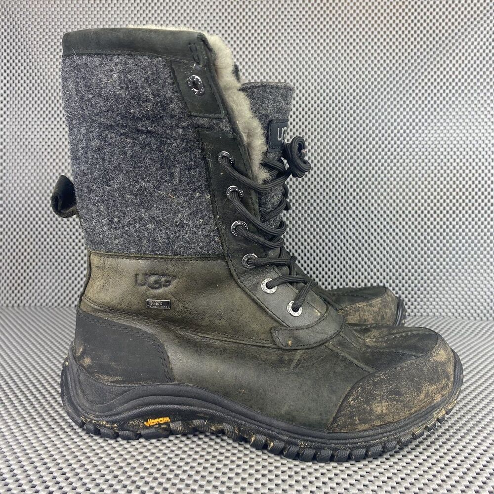 UGG Adirondack II Boots Womens 8.5 Black Winter Waterproof Leather Shearling